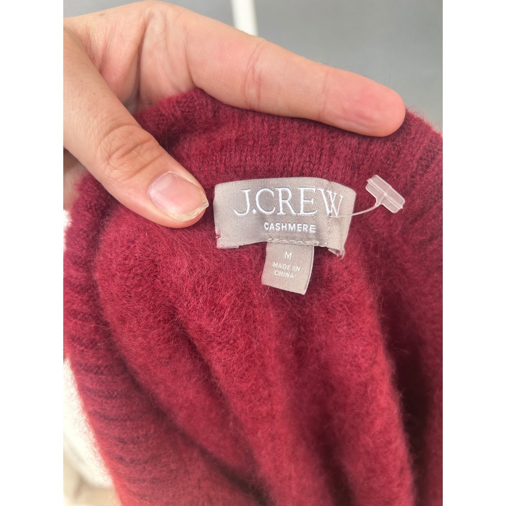 J.Crew Womens Burgundy 100% Cashmere Ribbed V-Neck Collared Sweater M Fall - Picture 2 of 13
